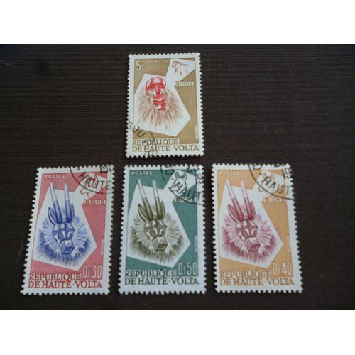 Lot De 4 Timbres Haute Volta :3 Biches Et Un Singe.