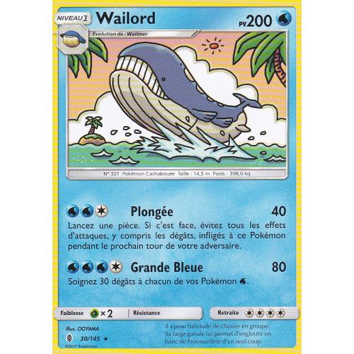 Carte Pokemon - Wailord - 30/145 - 200pv - Soleil Et Lune 2 Gardiens Ascendants