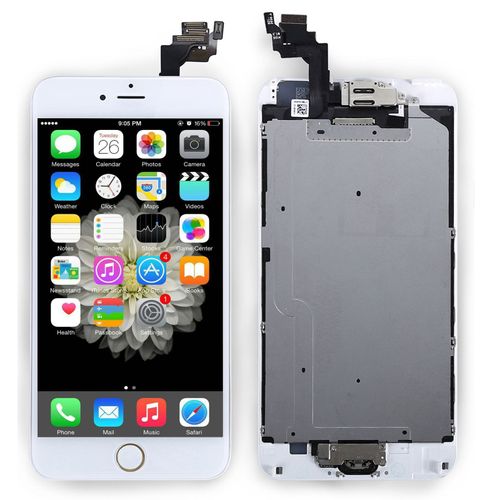 Blanc Complet Ecran Lcd Vitre Tactile Sur Châssis + Home Caméra + Écouteur Pour Iphone 6 Plus 5.5" + Outils De Réparation + Film Protection D'écran En Verre Trempé