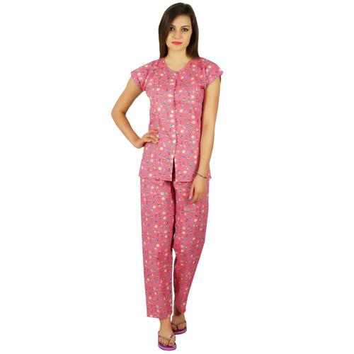 Bimba Femmes Coton Nuit Porter Pyjama Chemise À Manches Courtes Avec Le Costume De Pyjama De Nuit, Rose