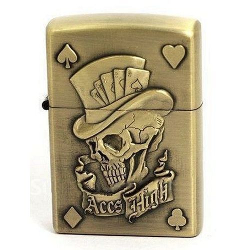 Briquet Tempête Essence - Poker Addict Skull & Aces - Réplique Zippo