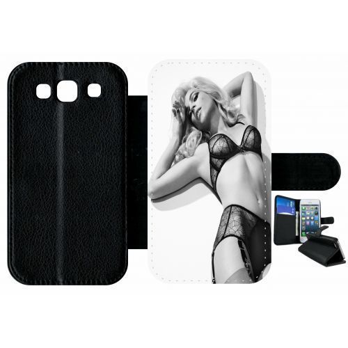 Etui A Rabat - Femme Sexy Noir Et Blanc - Compatible Avec Samsung I9300 Galaxy S Iii - Plastique - Bord Noir
