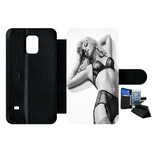 Etui A Rabat - Femme Sexy Noir Et Blanc - Compatible Avec Samsung Galaxy S5 - Simili-Cuir - Bord Noir