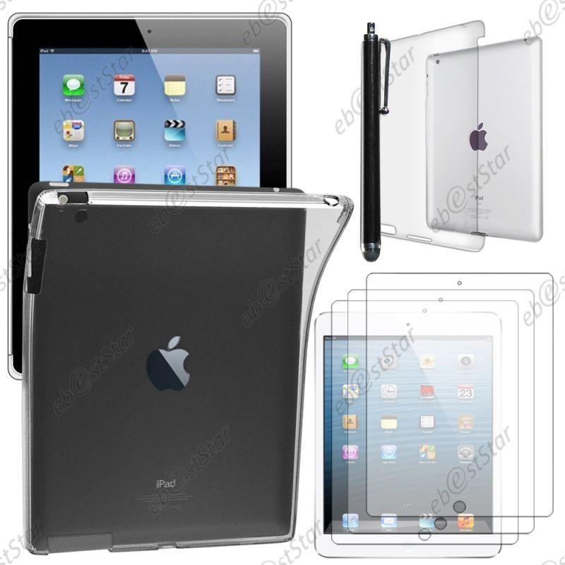 Ebeststar ® Pour Apple Ipad 4 Retina, Ipad 3, Ipad 2 - Housse Etui Coque Silicone Gel Souple Ultra Fine 0,3mm Et Invisible + Stylet + 3 Film Écran, Couleur Transparent [Dimensions Precises De Votre Appareil : 241.2 X 185.7 X 9.4 Mm, Écran 9.7'']