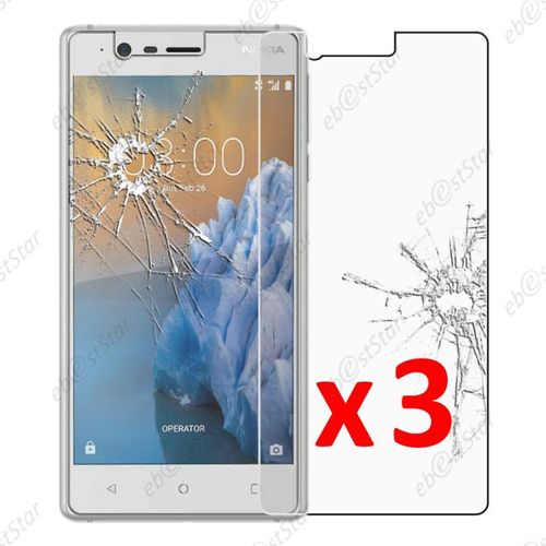 Ebeststar ® Pour Nokia Nokia 3 - Lot X3 Film Protection Écran Verre Trempé Anti Casse Anti-Rayures [Dimensions Precises De Votre Appareil : 143.4 X 71.4 X 8.5 Mm, Écran 5''] [Note Importante Lire Description]