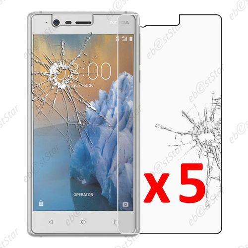 Ebeststar ® Pour Nokia Nokia 3 - Lot X5 Film Protection Écran Verre Trempé Anti Casse Anti-Rayures [Dimensions Precises De Votre Appareil : 143.4 X 71.4 X 8.5 Mm, Écran 5''] [Note Importante Lire Description]