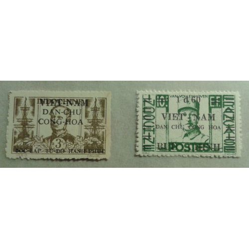 Lot 2 Timbres Vietnam 1946 Courbet Van Vollenhoven Surchargés Yvert Et Tellier N°14 Et 36 Neuf
