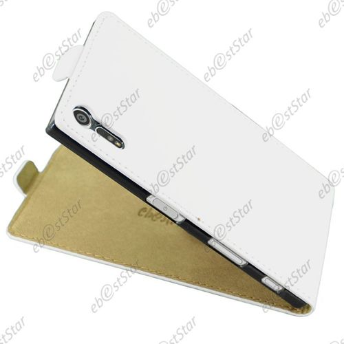 Ebeststar ®  Film Protection Écran En Verre Trempé + Etui En Pu Cuir Clapet Ultra Fin Housse Coque Pour Sony Xperia Xz, Xz Dual, Couleur Blanc [Dimensions Precises De Votre Appareil : 146 X 72 X 8.1 Mm, Écran 5.2''] [Note Importante Lire Description]