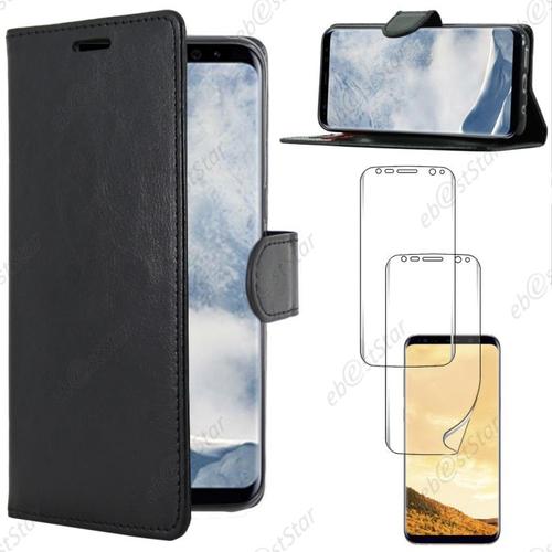 Ebeststar ®  X2 Films Protection Écran 3d Pet Integral + Etui Portefeuille Housse Coque Folio Book Livre Pour Samsung Galaxy S8 Plus, Couleur Noir [Dimensions Precises De Votre Appareil : 159.5 X 73.4 X 8.1 Mm, Écran 6.2'']