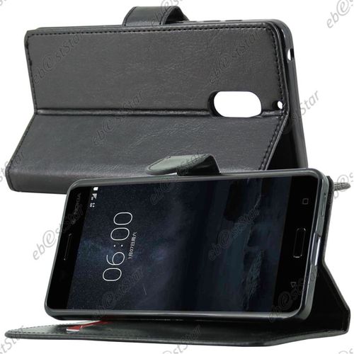 Ebeststar ®  Etui Portefeuille Housse Coque Protection Folio Book Livre Pour Nokia Nokia 6, Couleur Noir [Dimensions Precises De Votre Appareil : 154 X 75.8 X 7.9 Mm, Écran 5.5'']