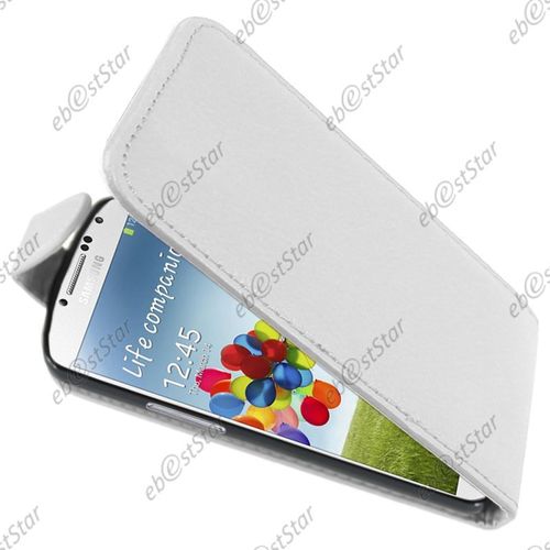 Ebeststar ® Coque Housse Etui Simili Cuir À Rabat Pour Samsung Galaxy S4 I9500 I9505, Couleur Blanc [Dimensions Precises De Votre Appareil : 136.6 X 69.8 X 7.9 Mm, Écran 5'']