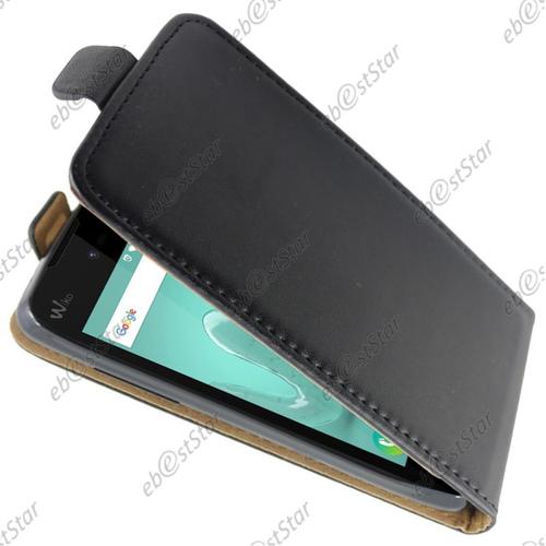 Ebeststar ® Verre + Etui Pu Cuir À Rabat Housse Coque Ultra Slim Pour Wiko Sunny Et Sunset 2, Couleur Noir [Dimensions Precises De Votre Appareil : 128 X 65.6 X 10.9 Mm, Écran 4'']