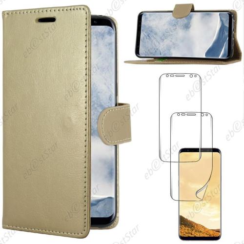 Ebeststar ® Housse Portefeuille Coque Etui Protection Folio + 2 Films Écran Intégral 3d Pour Samsung Galaxy S8, Couleur Or / Doré [Dimensions Precises De Votre Appareil : 148.9 X 68.1 X 8 Mm, Écran 5.8'']