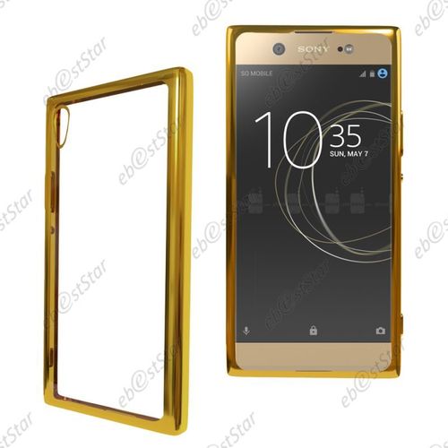 Ebeststar ® Housse Coque Protection Silicone 0,3mm Etui Souple + Vitre Film Écran Verre Trempé Pour Sony Xperia Xa1, Dual (2017), Transparent / Or [Dimensions Precises De Votre Appareil : 145 X 67 X 8 Mm, Écran 5''] [Note Importante Lire Description]