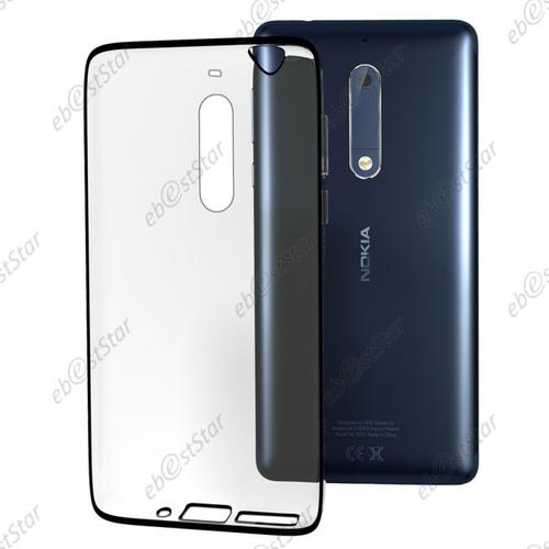 Ebeststar ® Housse Coque Protection Silicone Gel 0,3mm Etui Souple + Vitre Film Écran Verre Trempé Pour Nokia Nokia 5, Couleur Transparent [Dimensions Precises De Votre Appareil : 149.7 X 72.5 X 8 Mm, Écran 5.2''] [Note Importante Lire Description]