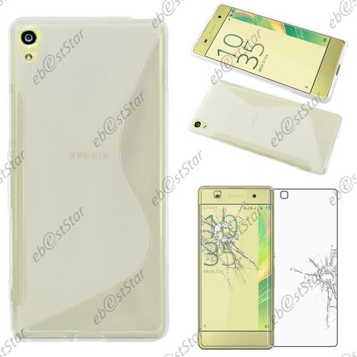 Ebeststar ® Pour Sony Xperia Xa, Xa Dual - Housse Etui Coque Silicone Protection Souple + Film Protection Écran Verre Trempé, Transparent [Dimensions Precises De Votre Appareil : 143.6 X 66.8 X 7.9 Mm, Écran 5''] [Note Importante Lire Description]