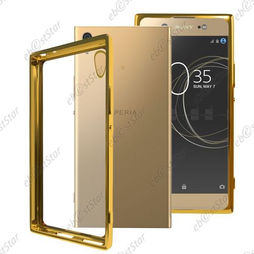 Ebeststar ®  Film Protection Écran Verre Trempé + Coque Silicone Gel Housse Etui Souple Pour Sony Xperia Xa1, Xa1 Dual (2017), Transparent / Or [Dimensions Precises De Votre Appareil : 145 X 67 X 8 Mm, Écran 5''] [Note Importante Lire Description]