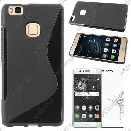 Ebeststar ® Pour Huawei P9 Lite, G9 Lite - Housse Etui Coque Silicone Protection Souple + Film Protection Écran Verre Trempé, Noir [Dimensions Precises De Votre Appareil : 146.8 X 72.6 X 7.5 Mm, Écran 5.2''] [Note Importante Lire Description]