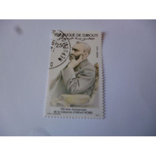Timbre Djibouti:150ème Anniversaire De La Naissance D'alfred Nobel.
