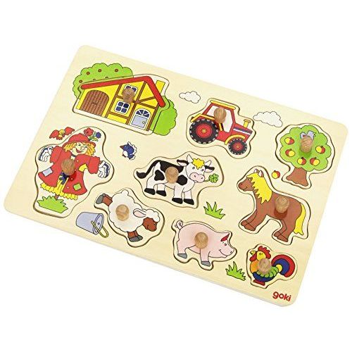 Goki - 2041558 - Puzzle En Bois À Encastrement - Ferme Vi - 9 Pièces