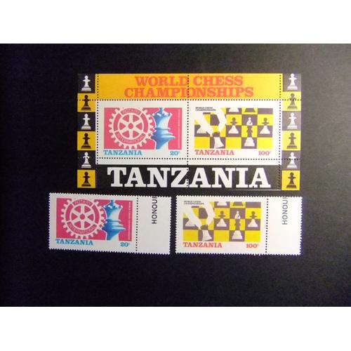 Tanzania Tanzanie 1986 World Chess Championships Ajedrez Yvert 275 / 76 + Bloc 44 ** Mnh