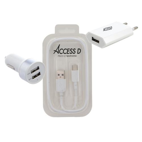 Samsung Galaxy S8 Accessd Kit 3 En 1  - Prise Chargeur Voiture + Prise Chargeur Maison + 1 Cable Type C Pour Samsung Galaxy S8