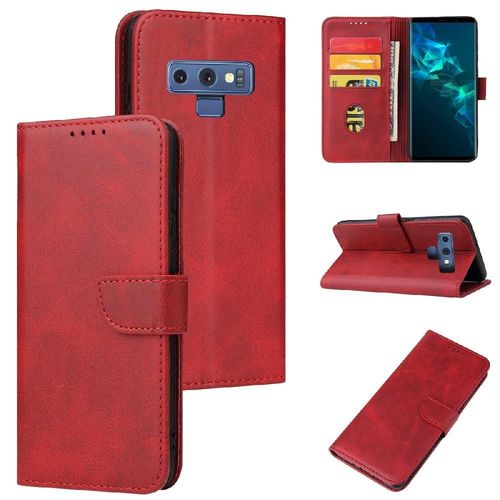 Étui Pour Samsung Galaxy Note8 Fibre De Carbone Magnétique Coque En Cuir Folio Flip Avec Porte-Cartes Kickstand Protection Complète Insertion De Carte - Rouge