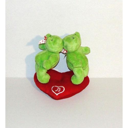 Couple Grenouille Amoureux Sur Coeur St Valentin Peluche Grenouilles Sonore Gipsy 16 Cm 