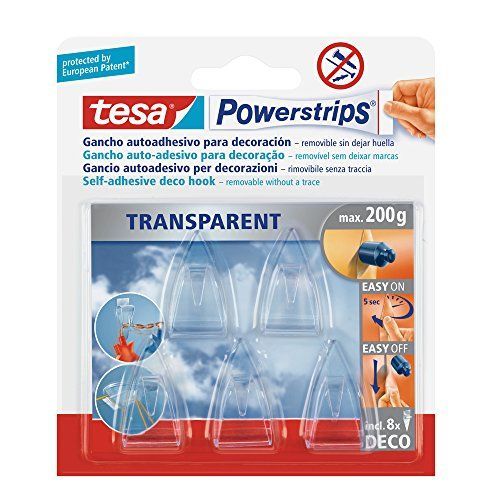 Tesa 58900-00014-01 Powerstrips Deco 5 crochets transparents + 8 bandes adhésives double-face amovibles