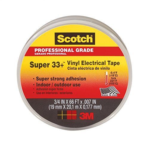 3M 80611207012 33+ Scotch Super Ruban Vinyle d'Isolation Electrique Hautes Performances, 19 mm x 20 m, Noir