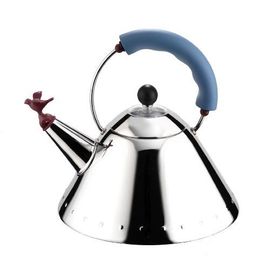 A Di Alessi 9093 Bouilloire En Acier Inoxydable 18/10 Avec Poignée Et Sifflet-Oisillon En Pa - Bleu Clair