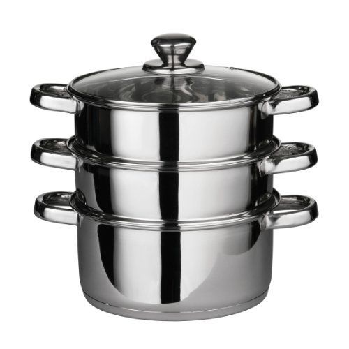 Premier Housewares Cuiseur Vapeur Couvercle Verre Fond Encapsulé Inox 3 Étages 22 Cm X 25 Cm