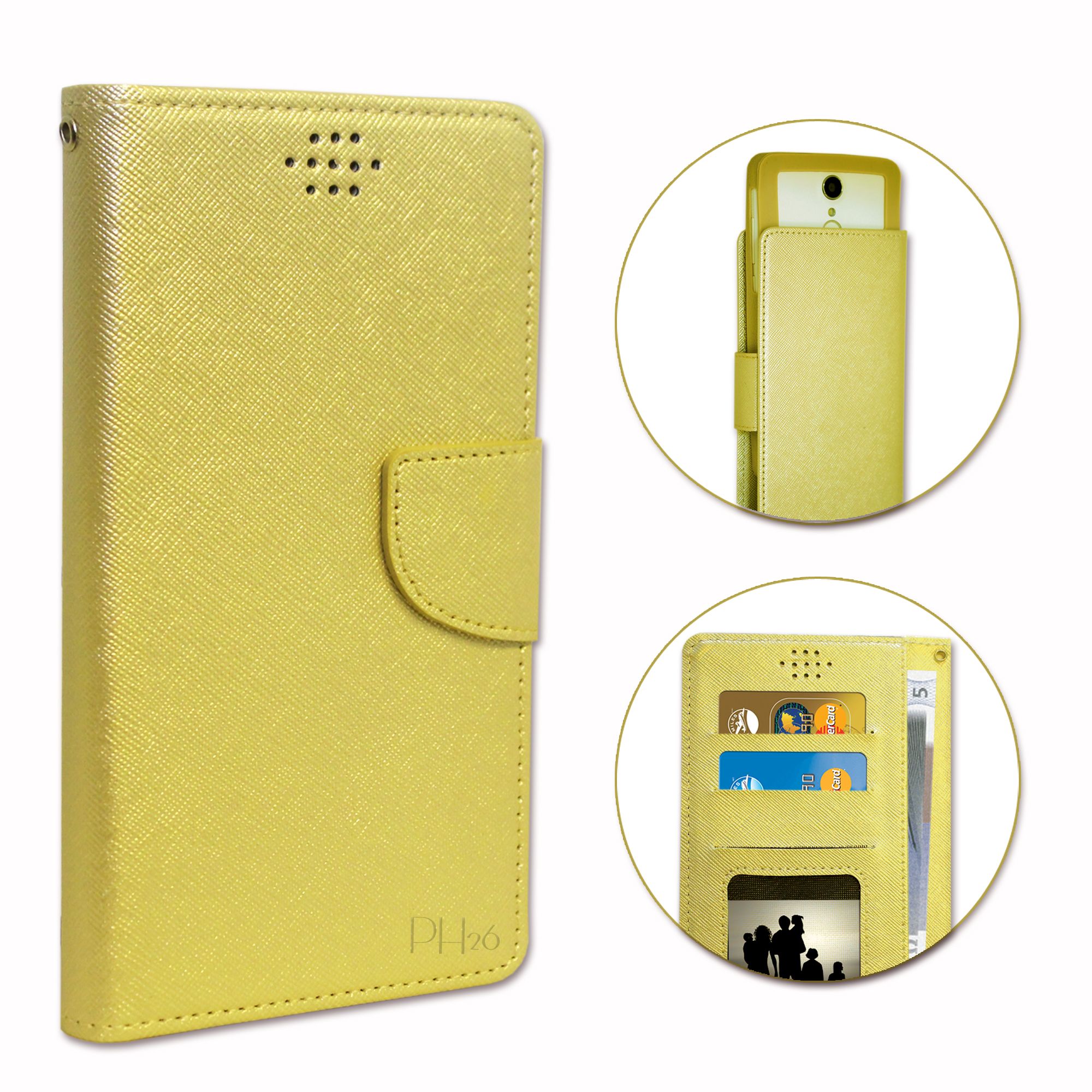 Nokia Lumia 530 Etui Housse Folio Or Gold Façon Cuir Texturé Avec Porte Cartes Et Surpiqûres Apparentes By Ph26®