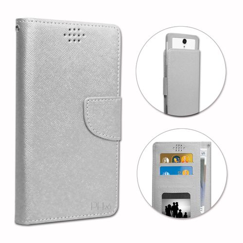 Nokia Lumia 520 Etui Housse Folio Argent Façon Cuir Texturé Avec Porte Cartes Et Surpiqûres Apparentes By Ph26®