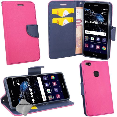 Housse Etui Coque Pochette Portefeuille Pour Huawei P10 Lite + Verre Trempe - Rose / Bleu