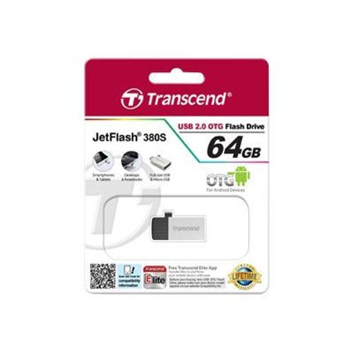 Transcend JetFlash 380 - Clé USB - 64 Go - USB 2.0 / micro USB - argent