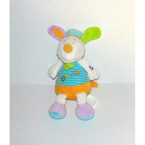 Doudou Musical Peluche Souris Rat Babysun Baby Sun Musique Blanc Orange Bleu Vert Violet 20 Cm