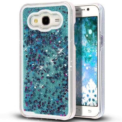 Coque Case Liquide Samsung Galaxy J5 2016 Bleu Paillettes Etoiles Bling Diamond