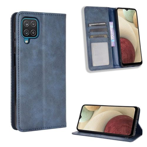 Étui Pour Samsung Galaxy A12 5g Cuir Pu Fermeture Magnétique Portefeuille - Bleu