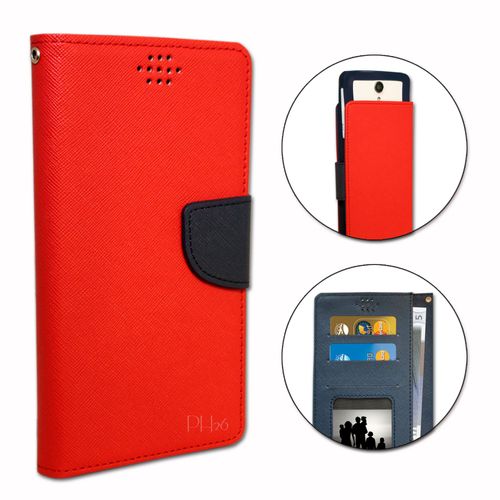 Nokia Lumia 430 Etui Housse Folio Rouge Façon Cuir Texturé Avec Porte Cartes Et Surpiqûres Apparentes By Ph26®