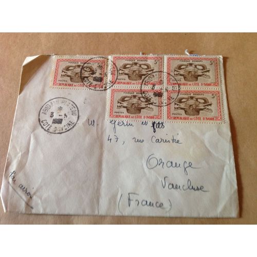 Enveloppe Timbrée Oblitérée.Cote D Ivoire