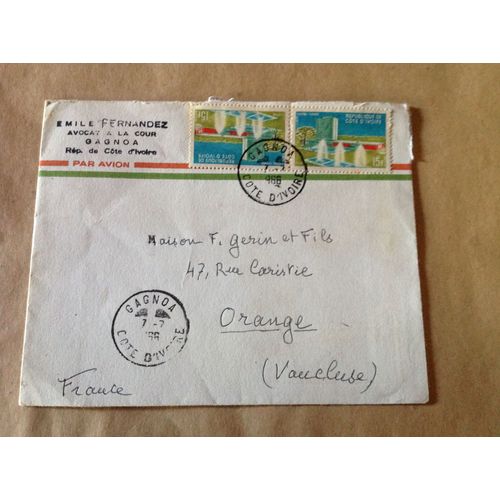 Enveloppe Timbrée Oblitérée.Côte D Ivoire 