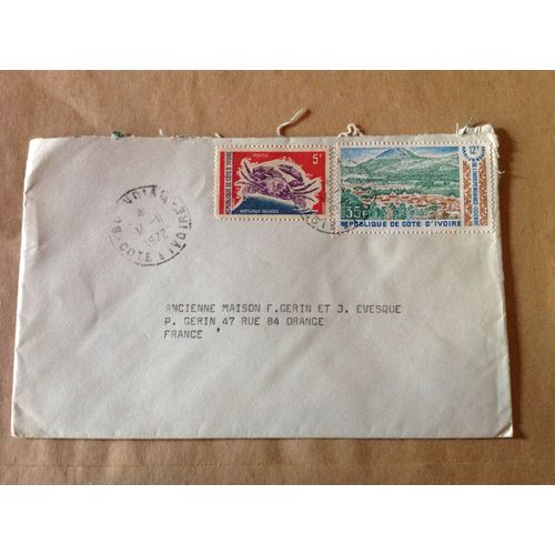 Enveloppe Timbrée Oblitérée.Côte D Ivoire