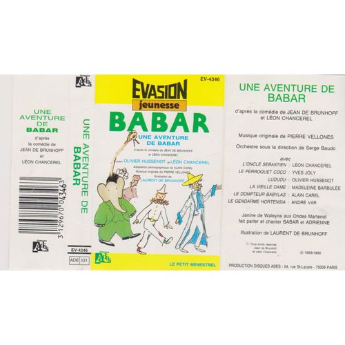 K7 Une Aventure De Babar  Adès  Leon Chancerel  Olivier Hussenot Laurent De Brunhoff