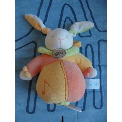 Doudou Lapin Musical Babynat Orange Vert Jaune