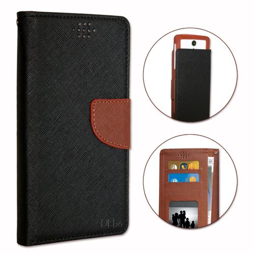 Nokia Lumia 520 Etui Housse Folio Noir Et Marron Façon Cuir Texturé Avec Porte Cartes Et Surpiqûres Apparentes By Ph26®