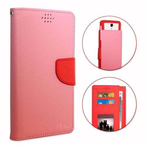 Nokia Lumia 530 Etui Housse Folio Rose Et Rouge Façon Cuir Texturé Avec Porte Cartes Et Surpiqûres Apparentes By Ph26®