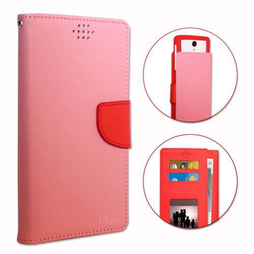 Huawei Ascend Mate 7 Etui Housse Folio Rose Et Rouge Façon Cuir Texturé Avec Porte Cartes Et Surpiqûres Apparentes By Ph26®