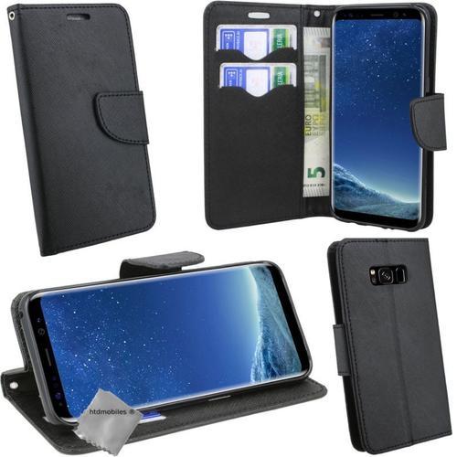 Housse Etui Coque Pochette Portefeuille Pour Samsung G950f Galaxy S8 + Film Ecran - Noir / Noir