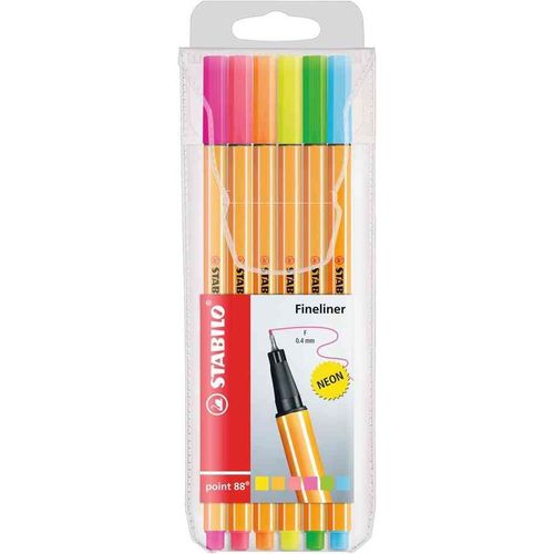 Stabilo Pochette 6 Stylos-Feutres Point 88 Pte Fine Coloris Fluo Assortis